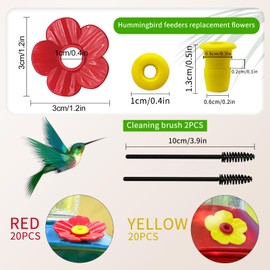Feelorna 20 Set Hummingbird Feeder Replacement Flowers with 2 Cleaning Brush Flowers Feeder Parts Replacement for Hanging Feeding Hummingbird Outdoors (Red)