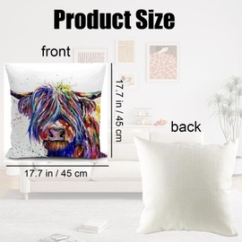 Cushion Cover Highland Cow Decorations Scottish Gift for Women Pillow Cover Highland Cow Gifts for Women, Highland Cow Cushion Covers Throw Pillow Case Decor Home Livingroom Couch Sofa 45x45cm