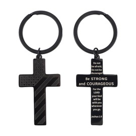 Gosknor 2 Pcs Cross Keychains for Men, Stainless Steel Keychain Christian Bible Verse Keychain, Inspirational Scripture, Religious Cross Gifts for Women, Valentine's Day, black