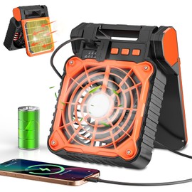 Solar Camping Fan 10400mAh, Solar Powered Fan with LED Lantern, 7W Rechargeable Battery Operated Fans for Outside, 4 Speeds, 2-8H Timer and Quiet Battery Powered Solar Tent Fans for Outdoor, Barbecue