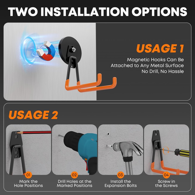 Heavy Duty Magnetic Garage Hooks, 2 Pack Large Strong Magnet