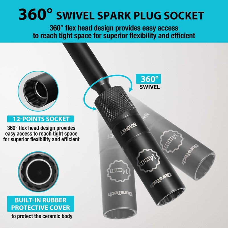 DURATECH 14mm Swivel Magnetic Spark Plug Socket, 1MM Thin Wall