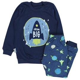 TupTam Children's Boys Pyjamas Set Long Sleeve Sleepwear 2-Piece, Dream Big / Cosmos Dark Blue / Green