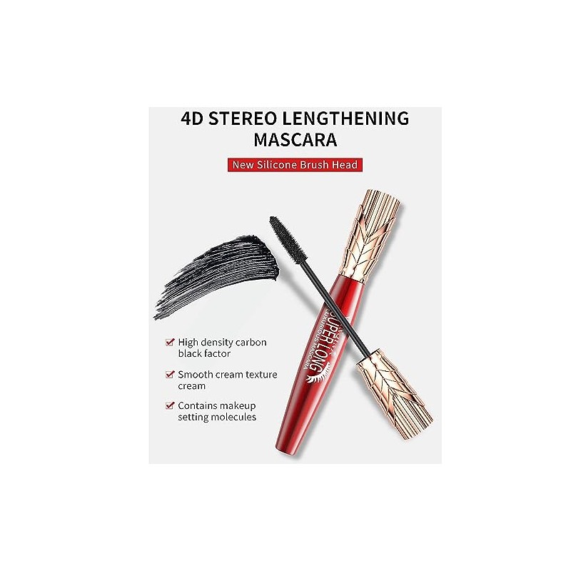 Super Long Mascara,Máscara 4d,Máscara Súper Larga,Máscara De Pestañas De Fibra
