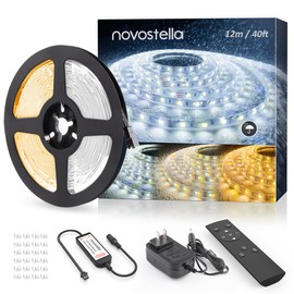 NOVOSTELLA 40ft Waterproof Tunable White LED Strip Lights, Dimmable Flexible Rope Light 3000K-6500K 12V Tape Light with Remote, Ribbon for Outdoor and Indoor Bedroom Home Mirror Kitchen Cabinet