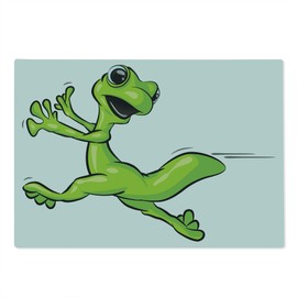 Lunarable Animal Cutting Board, Gecko Running from Something Funny Character Cartoon Comic Humor Illustration, Decorative Tempered Glass Cutting and Serving Board, Large Size, Lime Green