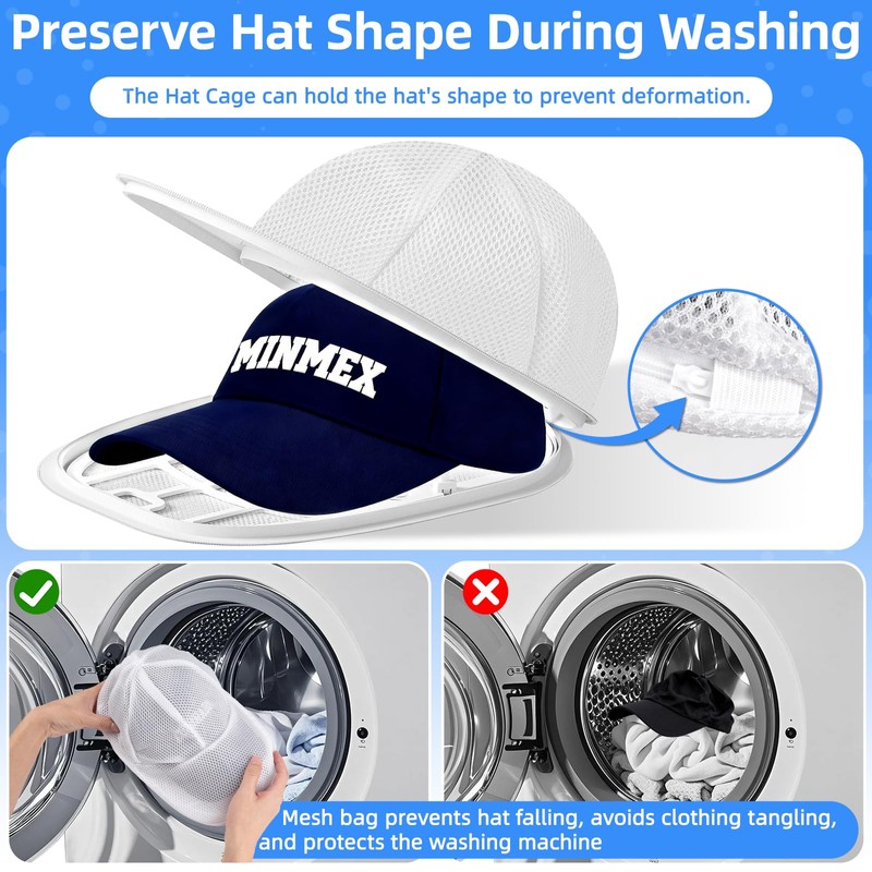 Minmex Hat Washer Cage with Mesh Bags, Hat Cleaner and