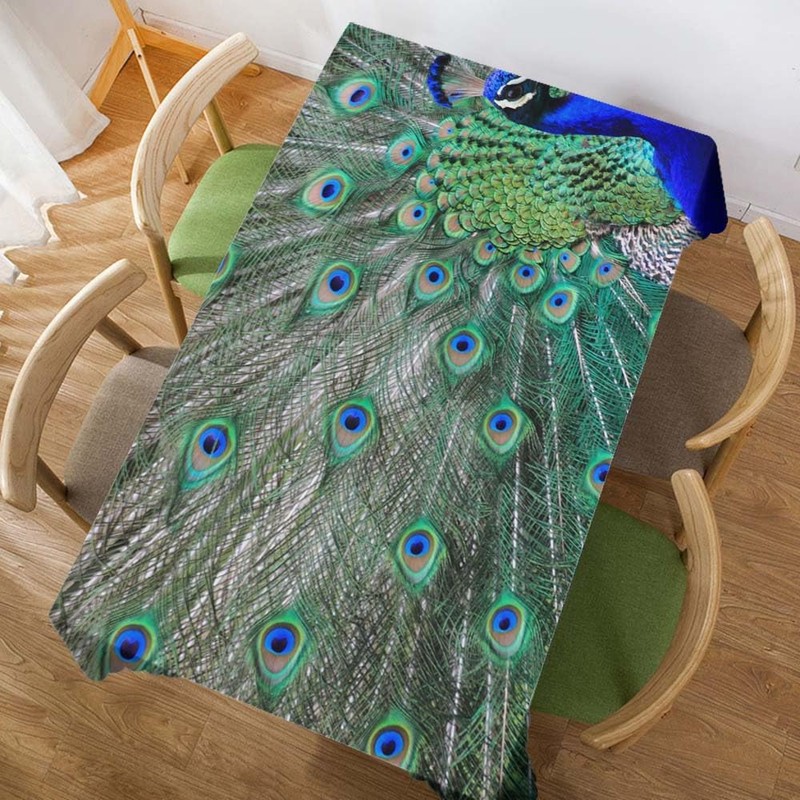 Walmsco Tablecloth Blue Green Peacock Feathers Decor For Dining Room