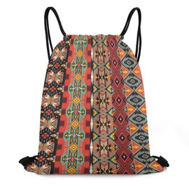 USONEPT Boho Floral Figure Drawstring Backpack Geometric Backpacks for Women Men Gym Drawstring Bag Yoga Sport String Bags Beach Sack Bag