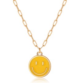 Smile Face Chain Necklace Paperclip Necklace Smile Pendant Necklace Cute Round Pendant Necklace Preppy Jewelry for Friends Birthday Gift Women Girls