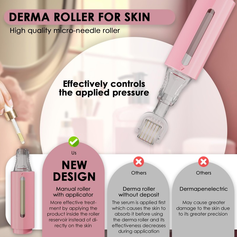 Derma roller with Reservoir for Lips, Skin, Hair, Wrinkles, Stretch