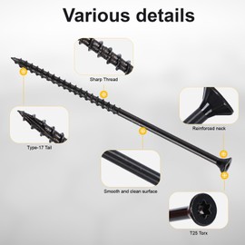 Bobibbi Deck Screws #10X5’’, T25 Star Torx Drive Flat Head Wood Screws, Black, 5lb