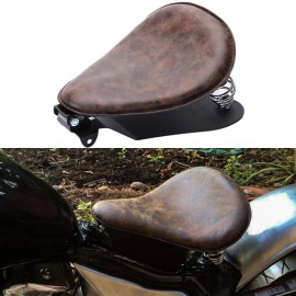 GOODFITMENT Retro Brown Leather Motorcycle Spring Solo Seat w Base For Harley Chopper Bobber