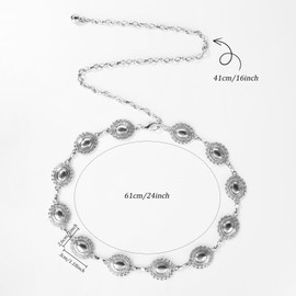 Pinsit Western Metal Concho Belt for Women, Cowgirl Chain Waist Belt, Adjustable Silver Western Metal Chain Belt for Dresses Jeans Western Cowgirl