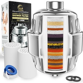 AquaHomeGroup 20 Stage Shower Filter with Vitamin C E for Hard Water - High Output Filter to Remove Chlorine and Fluoride - 2 Cartridges Included -Consistent Water Flow Showerhead Filter
