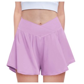 Zaclotre Girls Flowy Shorts with Spandex Liner V Crossover 2 in 1 Athletic Running Shorts with Pockets Kids Butterfly Skorts Purple