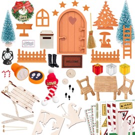 YUNSTK 53 Piece Gnome Door Accessories Christmas, Christmas Gnome Door Set, Gnome Door Nissedor, Miniature Elf Door, Fairy Door, Gnome Door, Complete Set Gnome Door, Construction Site Gnome