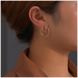 Allereyae Vintage Oval Circle Ear Jacket Earrings Gold Double Circle Earrings Geometric Stud Earrings Minimalist Earrings for Women
