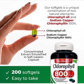 Pure Lab - Chlorophyll - pure - 800 mg per serving- 200 Softgels - chlorophyll capsul