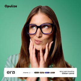 OPULIZE ERA Blue Light Glasses - Clear Lens - Anti-Reflective and Anti-Glare - UV400 Protection - Oversized Frame - Computer and Screen Glasses - Indigo Blue - Men Women - +0.00