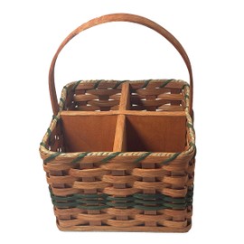 Amish Handmade 4-Bottle Wine Carrier Basket (GREEN)
