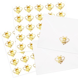 Whaline 500Pcs Foil Cute Bee Stickers Gold Gold Summer Bee Envelope Seal Stickers Bumble Honey Bee Self-Adhesive Label Decals for Greeting Invitation Cards Birthday Baby Shower Party Decor