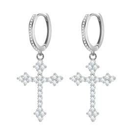 KristLand Hoop Earrings Dangle 18 K Gold-Plated Round Pendant Claw High-Quality Cubic Zirconia Jewellery for Women Girls Ladies