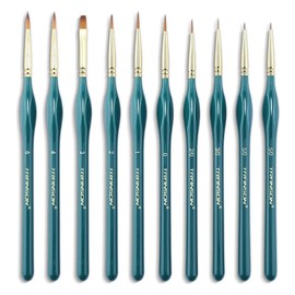 Transon 10pcs Fine Detail Miniature Art Painting Brush Set for Acrylic Watercolor Craft Rock Face Painting Green