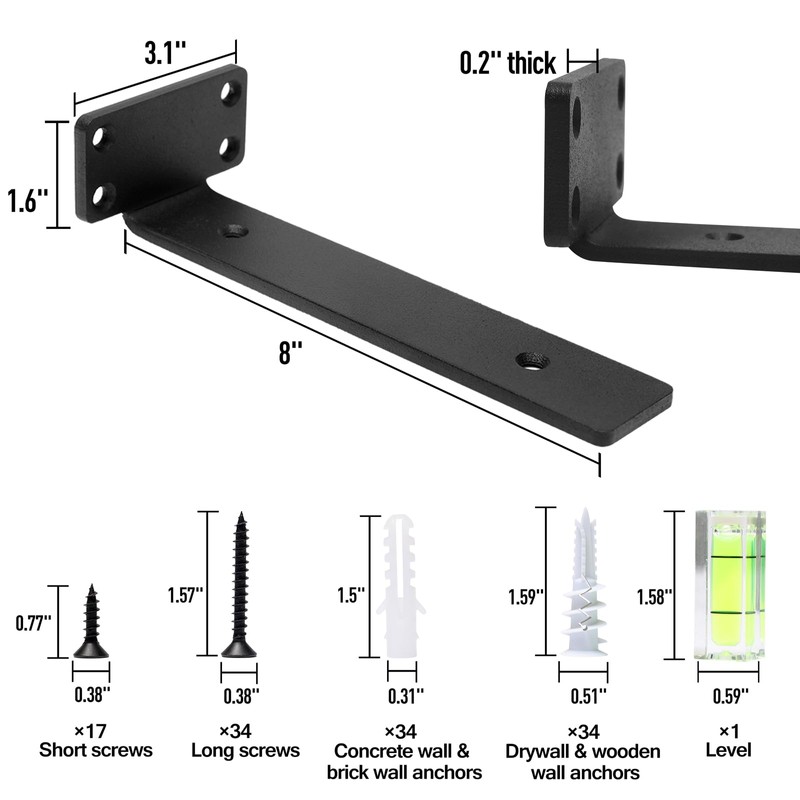 HITOMEN Heavy Duty Floating Shelf Brackets, 8-Inch (1/5'' Thick) Hidden