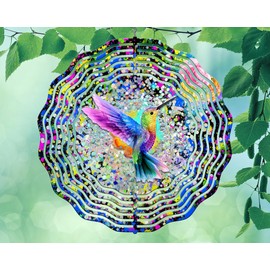 Liberty Flags & Gifts 8 Inch Hummingbird Neon Paint Splotches Hanging Wind Spinner Yard Decor Aluminum Sublimated Garden Art Indoor Outdoor 3D Kinetic 8rws-026, Blue