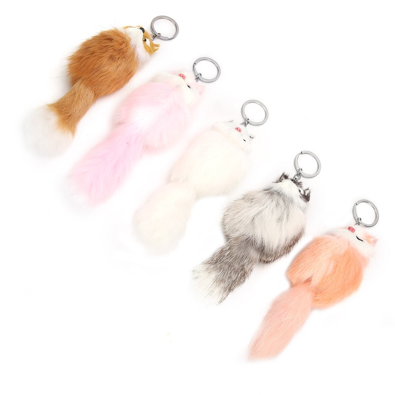 5pcs Handicraft Fluffy Animal Keychain Portable Cute Key Ring Car