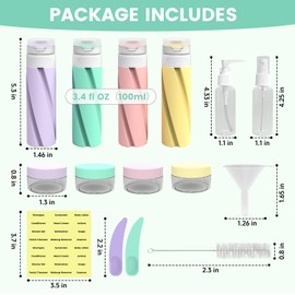 CasaCulina 16 Pack Silicone Travel Bottles Set for Toiletries, TSA Approved 3.4oz Leak Proof Shampoo And Conditioner Travel Size Essentials Toiletry Bottles, Refillable Traveling Liquid Containers