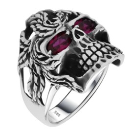 milano palace jewelry Solid 925 Sterling Silver Ruby Color Red Eyes Retro Gothic Biker Skull Luxury Men's Ring (11)