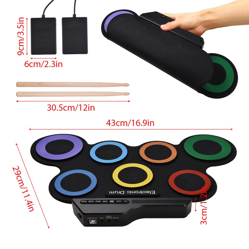 Electric Drum Set Portable Drum Pad Kit 7 Pads with