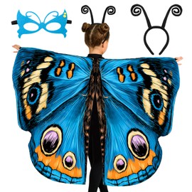 Tacobear Butterfly Costume Children's Butterfly Wings for Girls with Headband Mask Butterfly Cape Wings for Cosplay Theme Party Carnival Fancy Dress (Blue)