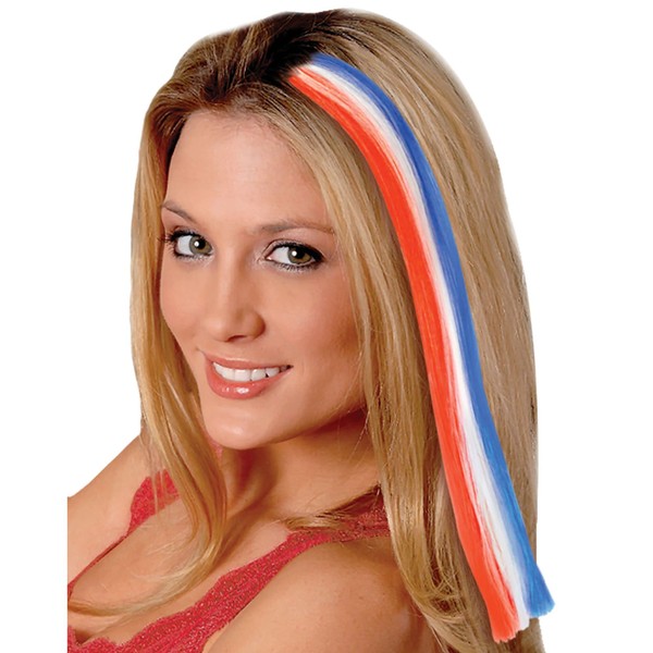 Amscan 395375 Accessories, Patriotic/Red, White & Blue Single Hair Extension, Multicolor, 15" 1ct