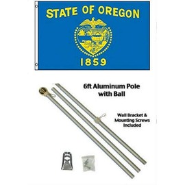JumpingLight 3x5 State of Oregon Flag Aluminum Pole Kit Gold Ball Top 3x5 - Quality Flags