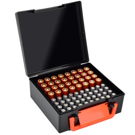 FULLCASE Battery Storage Organizer Holder Holds 72 AA AAA Batteries, Box Cases Garage Container, Home Drawer Organization Dispenser (Case Only) (Black)