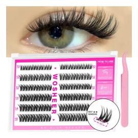 Wosheer Pestañas Postizas Autoadhesivas Sin Pegamento 10-16mm longitud mixta curva D Efecto Ojo Grande Natural Ideal para principiantes Incluye Pinzas