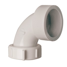 Plumb Pak PP55-11 Sink Drain Pipe Elbow with, 90 Deg, 1-1/2 in, Plastic, 1-1/2", White