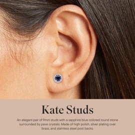Rocksbox Kate Studs in Sapphire - Silver Plating with Pave Crystals - Statement Earrings - Premium Quality Jewelry - 9mm