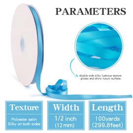 Leyice 1/2 Inch Aegean Blue Ribbon 100 Yards Double Faced Solid Color Craft Ribbons for Gift Wrapping and Festival Decor (Light Blue)