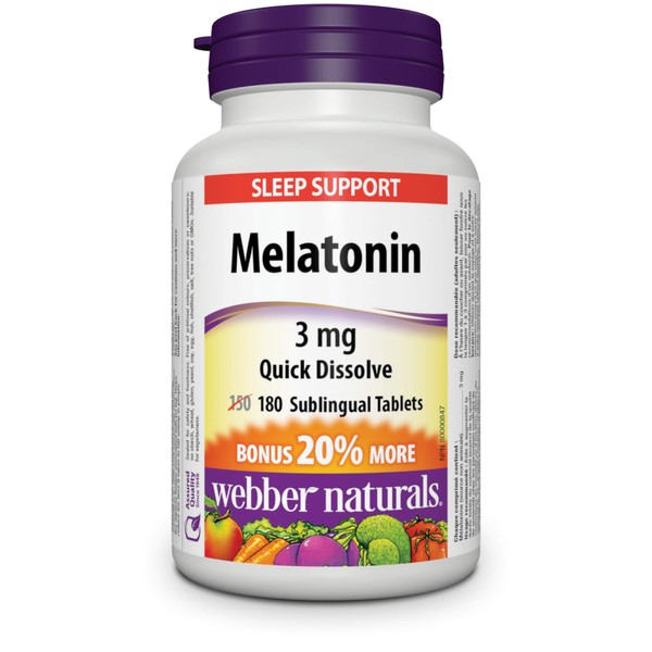 Webber Naturals Melatonin 3 mg, 180 Quick Dissolve Tablets, For Sleep Support, Vegetarian
