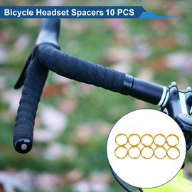 HEROFFIX Bicycle Headset Spacers 10mm Bike Handlebar Stem Spacers 28.6mm 1-1/8" Gold Tone Aluminum Alloy 10 Pcs