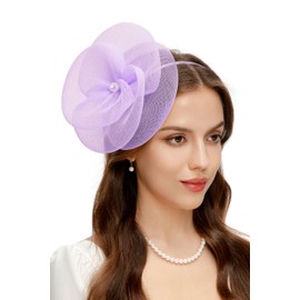 BABEYOND Fascinators Hats for Women - Tea Party Kentucky Hat Derby Headband Elegant Wedding Party Bride Hat with Hair Clip Light Purple