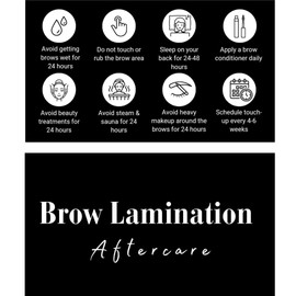 Brow Lamination Aftercare Card | 50 Pack | 2x3.5 Inch Business Card Size | Lash Lift and Tint, Black & White Simple Design with Illustration & Instruction