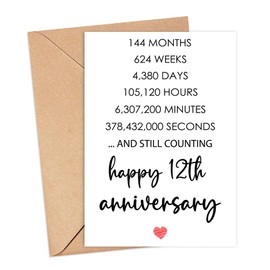 Happy 12th Anniversary Card, Valentines Day Card, 12 Years Together Anniversary, Wedding Anniversary Card Gifts, Idea For Her, Wife, Him, Husband, Boyfriend, Girlfriend