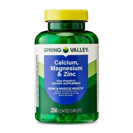 Spring Valley Calcium, Magnesium & Zinc Plus Vitamin D3 Coated Caplets, 250 Ct