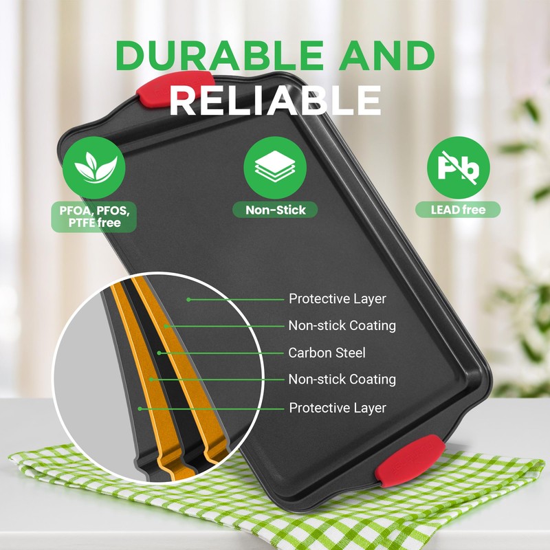 NutriChef 3-Piece Nonstick Kitchen Oven Baking Pans - Premium &