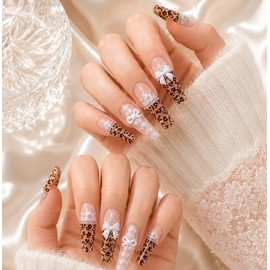 Hime Gyaru Leopard Handmade Nail Tips - Square S / 히메 갸루 레오파드 수제네일팁 - 스퀘어S